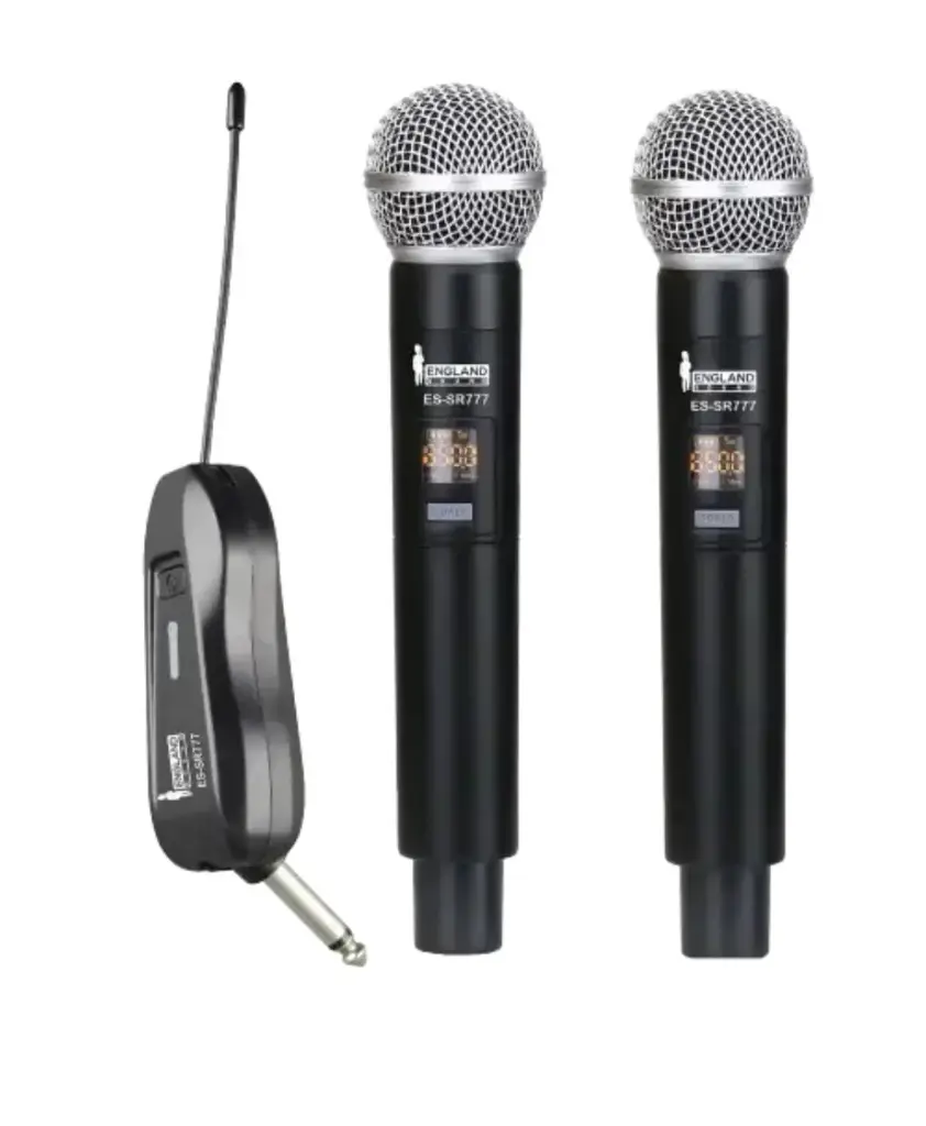 Micrófono England Sound ES-SR777  Con transmisor portátil y rango de frecuencia de 480 – 950 MHz.