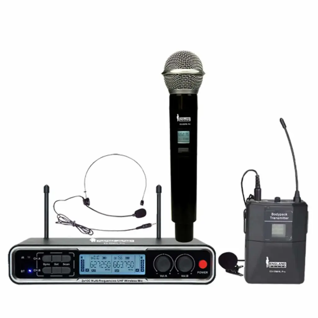 Micrófono England doble canal UHF multi frecuencia 2x100.