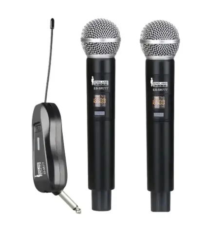 Micrófono England Sound ES-SR777  Con transmisor portátil y rango de frecuencia de 480 – 950 MHz.