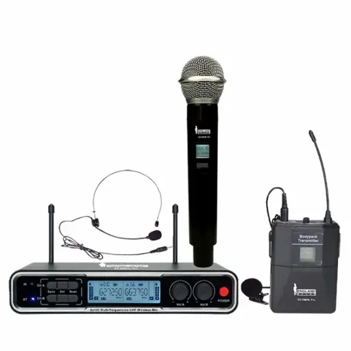 Micrófono England doble canal UHF multi frecuencia 2x100.